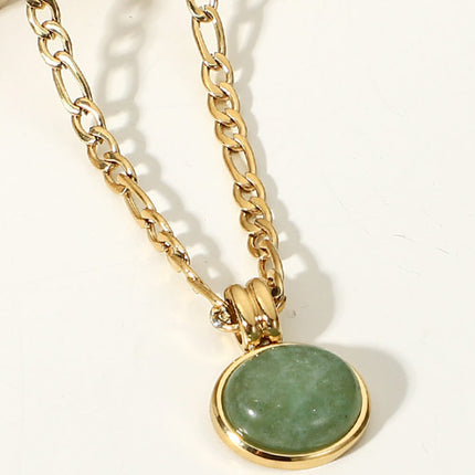 Inlaid Stone Round Pendant Chain Necklace